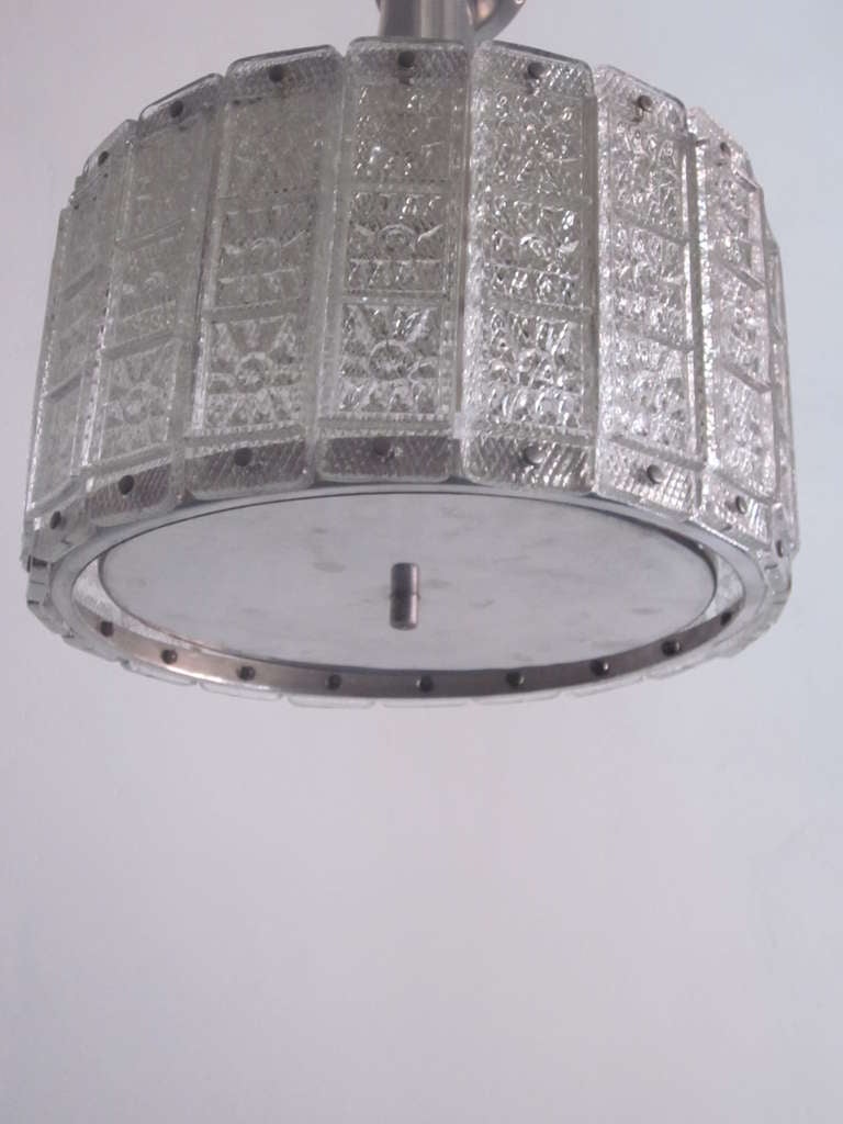 Austrian Mid-Century Modern Glass Pendant /Flush Mount Attributed to J.T. Kalmar In Good Condition For Sale In New York, NY