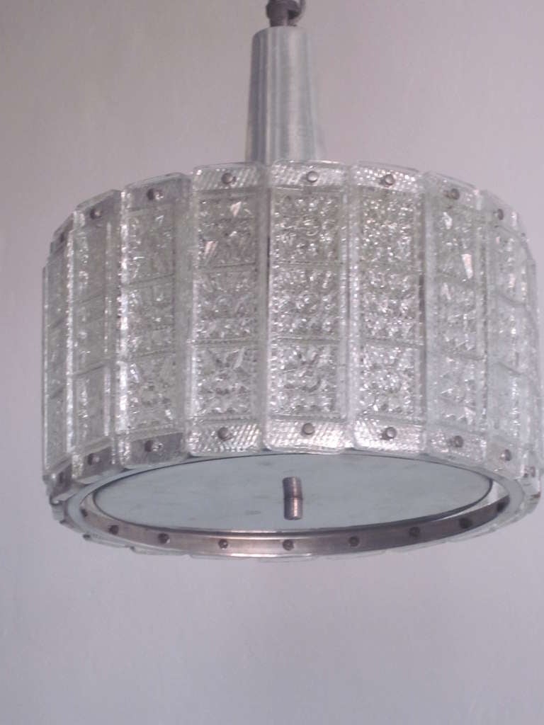 Hand-Crafted Austrian Mid-Century Modern Glass Pendant /Flush Mount Attributed to J.T. Kalmar For Sale