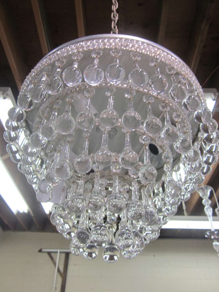 Two Italian Flush Mount Fixtures / Chandeliers with Murano Glass Drops In Excellent Condition In New York, NY