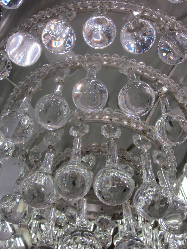 Two Italian Flush Mount Fixtures / Chandeliers with Murano Glass Drops 2
