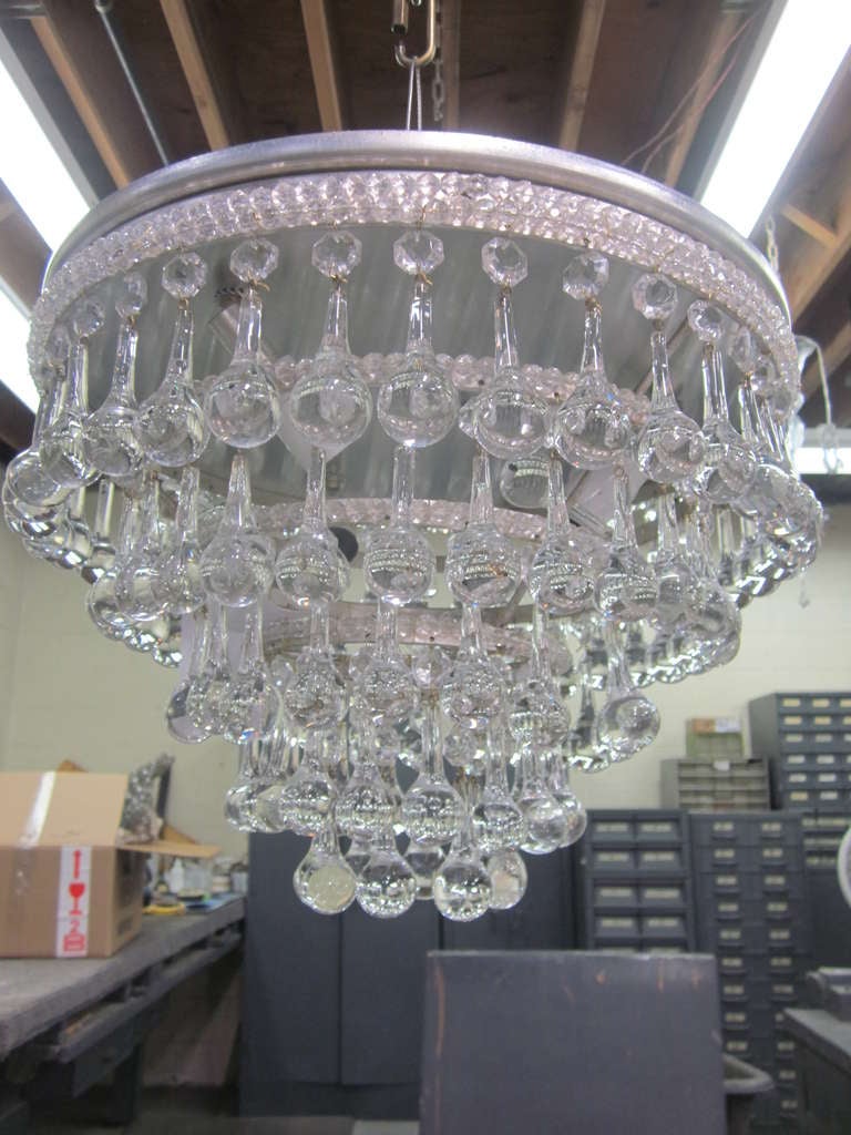 20th Century Two Italian Flush Mount Fixtures / Chandeliers with Murano Glass Drops