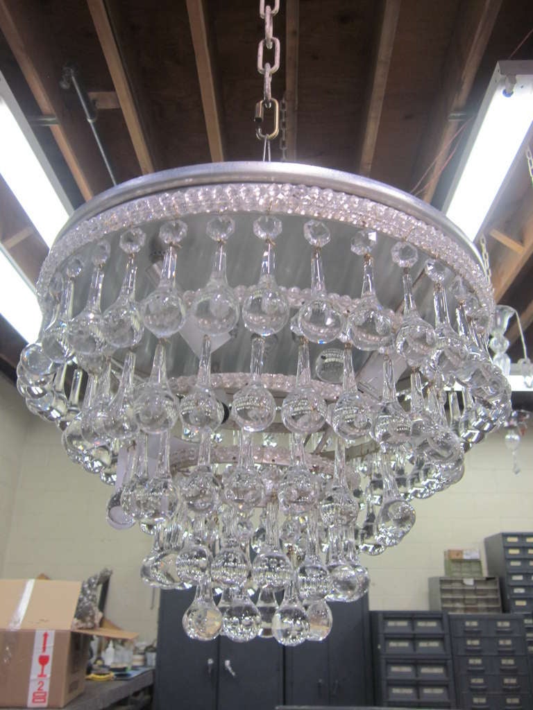 2 French Fixtures / Chandeliers with Murano Glass Drops For Sale at 1stdibs