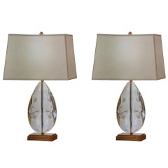 Pair of Brass and Solid Crystal Lamps in the Form of a Jewel