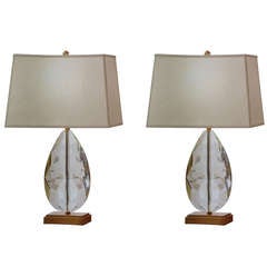 Pair of Brass and Solid Crystal Lamps in the Form of a Jewel 3
