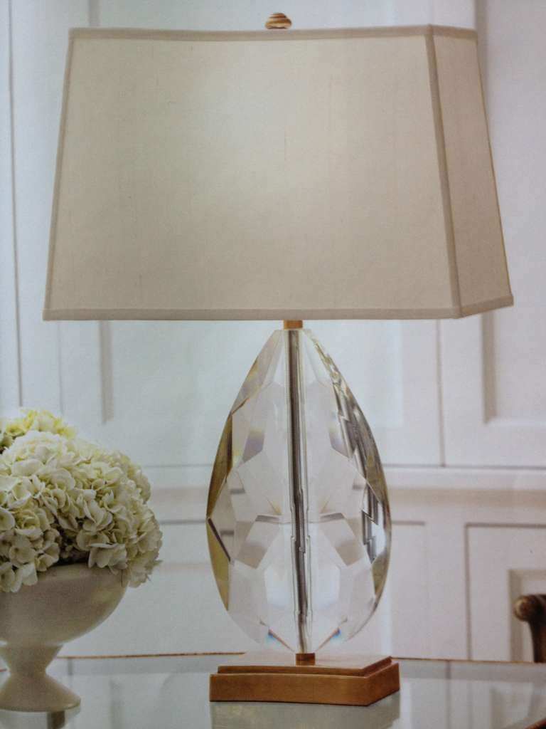 Pair Of Brass And Solid Crystal Lamps In The Form A Jewel For Elegant Pair Of Table Lamps With Solid Brass Bases And Internal Stems On Which Rest