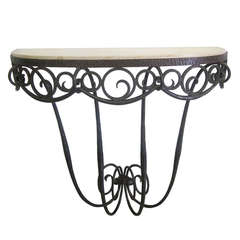 French Art Deco Hand Hammered iron and Marble Wall Console by Edgar Brandt 2