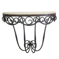 French Art Deco Hand Hammered iron and Marble Wall Console by Edgar Brandt