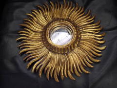 French Modern Neoclassical Hand-Carved Gilt Wood Sunburst Mirror, Andre Arbus