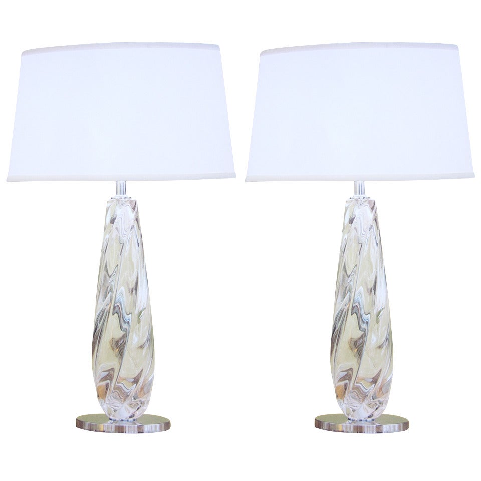 2 Pairs of Italian Mid-Century Style Clear Murano / Venetian Glass Table Lamps