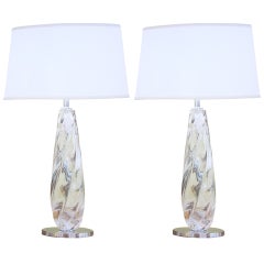 2 Pairs of Italian Mid-Century Style Clear Murano / Venetian Glass Table Lamps