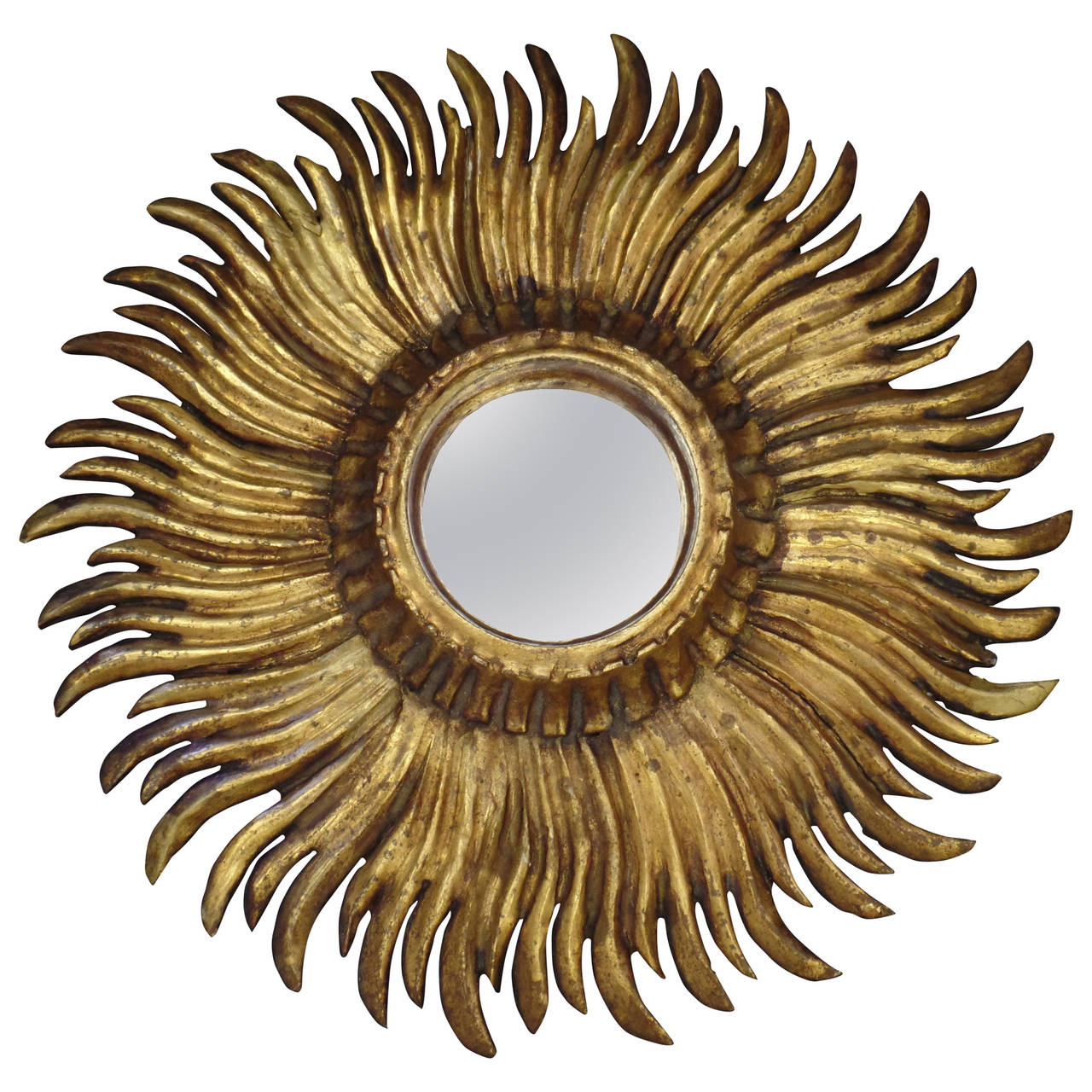 French Modern Neoclassical Hand-Carved Gilt Wood Sunburst Mirror, Andre Arbus