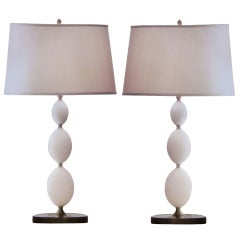 Four Italian Alabaster Table Lamps in the Form of Stacked Spheres