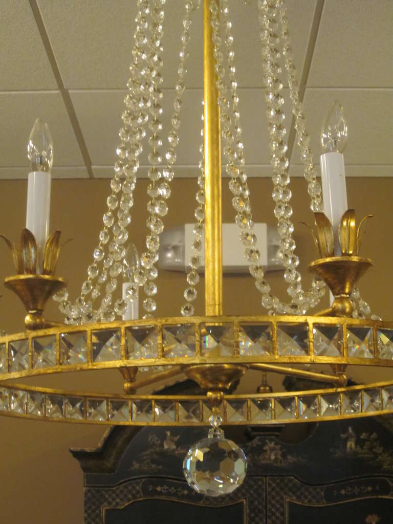 2 French Modern Neoclassical Louis XVI Style Crystal Chandeliers, Maison Jansen In Excellent Condition In New York, NY