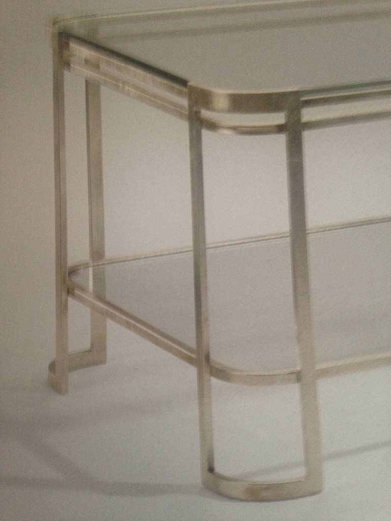 Mid-Century Modern Elegant Italian Silver Leaf Double Level Cocktail Table For Sale