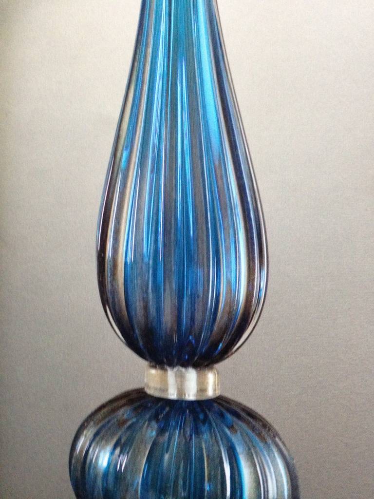Pair of Large Aqua Blue Murano / Venetian Glass Table Lamps, Barovier e Toso In Excellent Condition For Sale In New York, NY