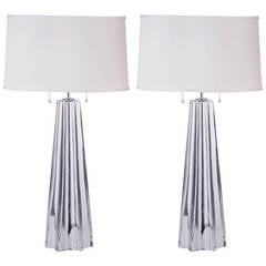 Pair of Handblown Silver Murano Glass Table Lamps Attributed to Barovier
