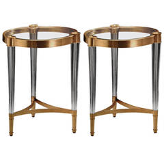 Two Solid Brass and Crystal End Tables in the Style of Fontana Arte 6