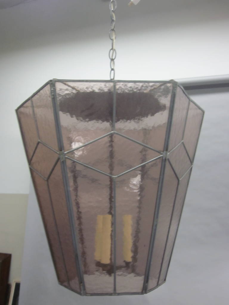 Mid-Century Modern 3 Italian Modern Neoclassical Leaded Rose-Grey Glass/Pendants/Lanterns For Sale