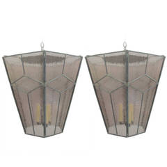 Three Italian Modern Neoclassical Leaded Rose Glass Chandeliers/Lanterns 6