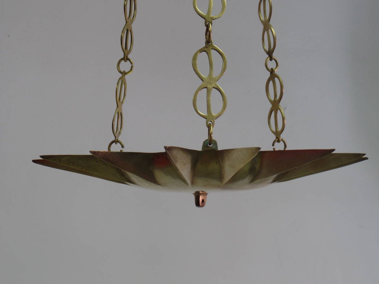 French Mid-Century Modern Neoclassical Gilt Bronze Sunburst Pendant / Chandelier In Distressed Condition In New York, NY