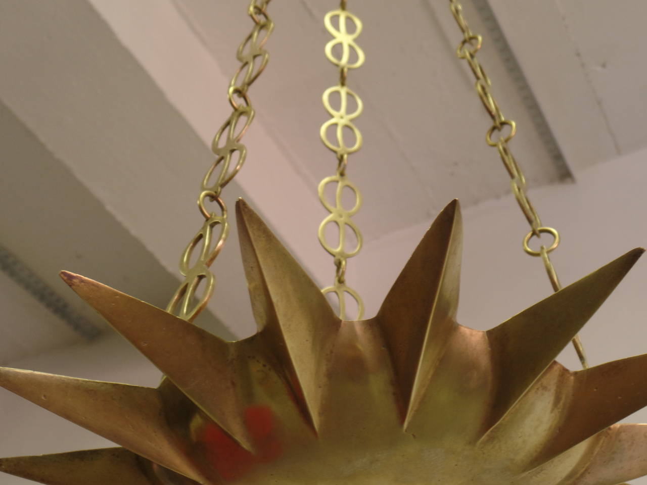 French Mid-Century Modern Neoclassical Gilt Bronze Sunburst Pendant / Chandelier 1