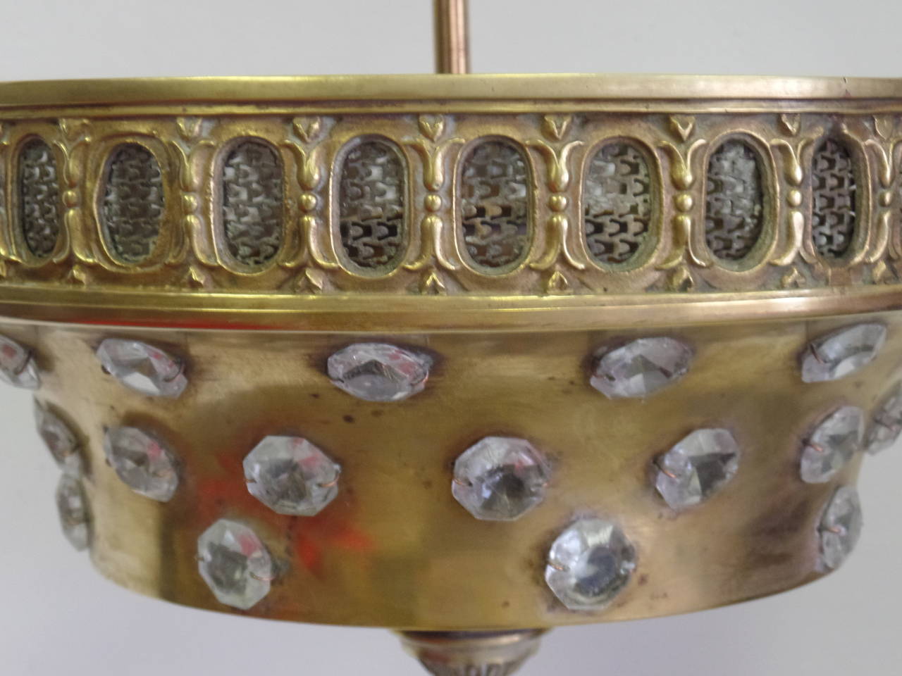 French Mid-Century Brass & Cut-Crystal Pendant / Flush Mount by Jansen, 1940  3