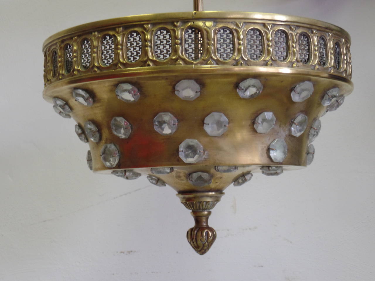 Mid-Century Modern French Mid-Century Brass & Cut-Crystal Pendant / Flush Mount by Jansen, 1940 
