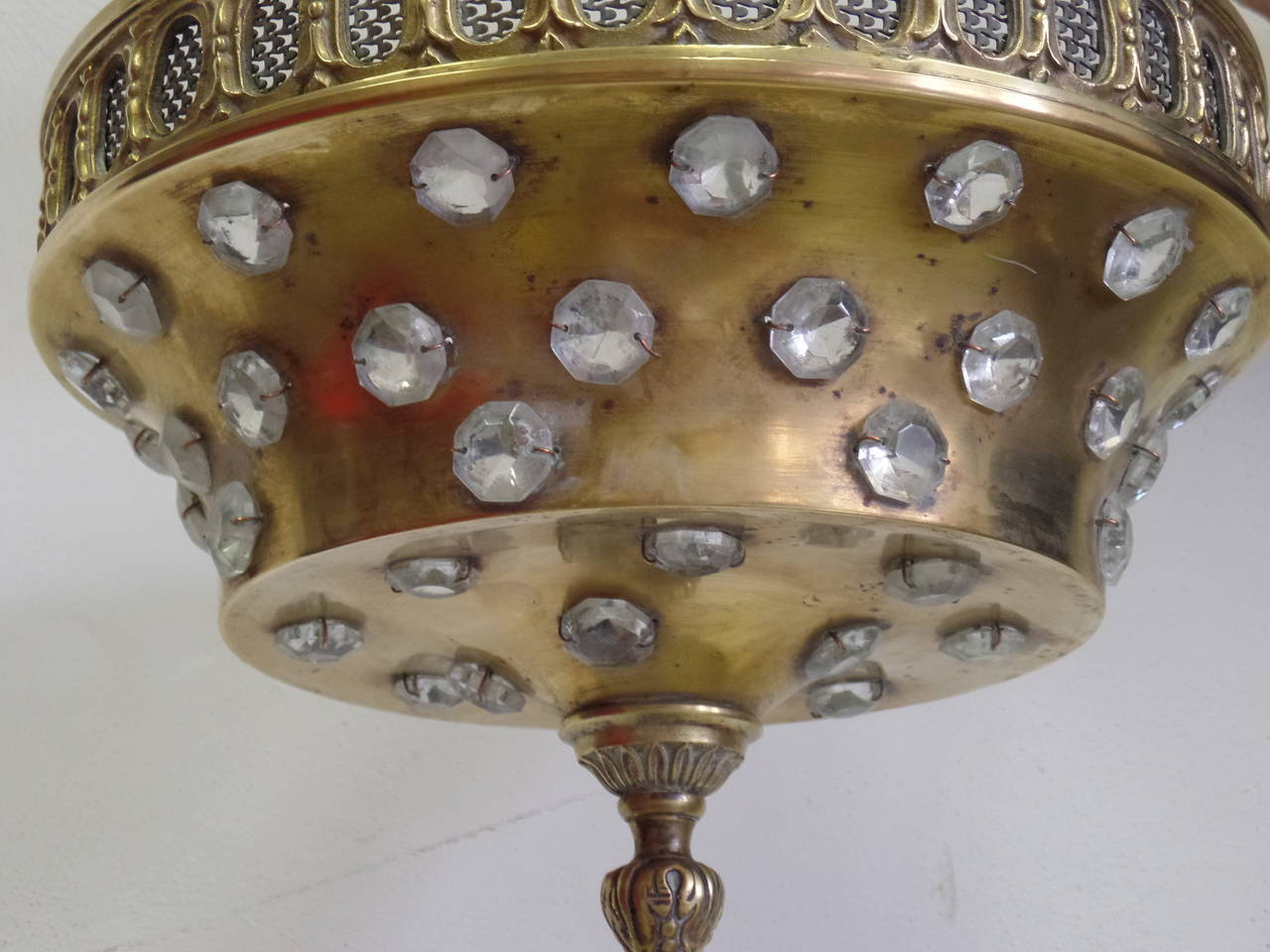 French Mid-Century Brass & Cut-Crystal Pendant / Flush Mount by Jansen, 1940  2