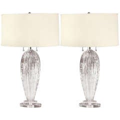 Pair of Clear Italian Murano / Venetian Glass Table Lamps Attributed to Barovier 8