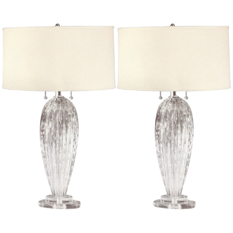 Pair Mid-Century Modern Style Murano /Venetian Glass Table Lamps, Attr. Barovier