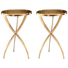 Two French Modern Neoclassical Style Round Solid Brass Side Tables 5