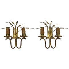 Pair of French Gilt Iron Wall Sconces, 1940s 6