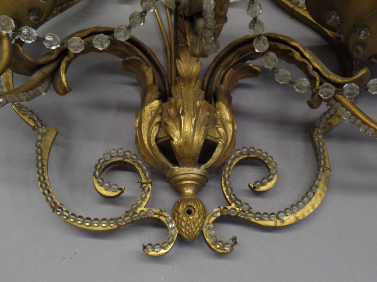 Pair of French Modern Neoclassical Brass and Crystal Sconces by Maison Jansen For Sale 1