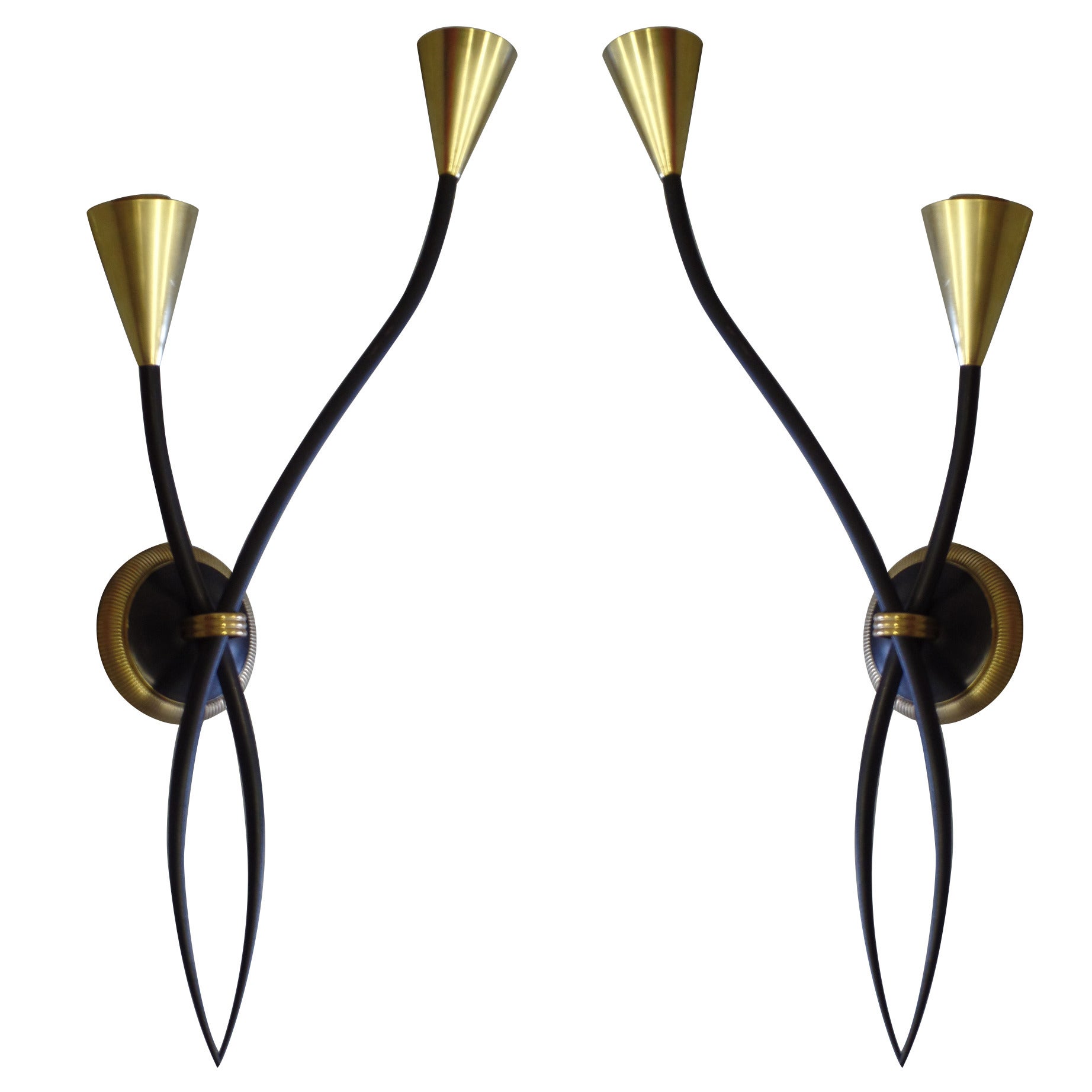 Pair of Poetic French Mid-Century Sconces by Jean Royère