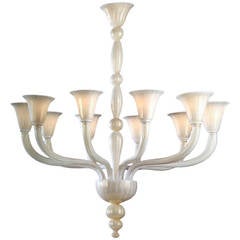 2 Italian Modern Neoclassical Hand-blown White & Gold Murano Glass Chandeliers 5