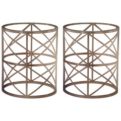 Pair of Italian Modern Neoclasical Silver Leafed Iron Side Tables