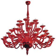 Large 42-Arm Red Murano Glass Chandeliers 12
