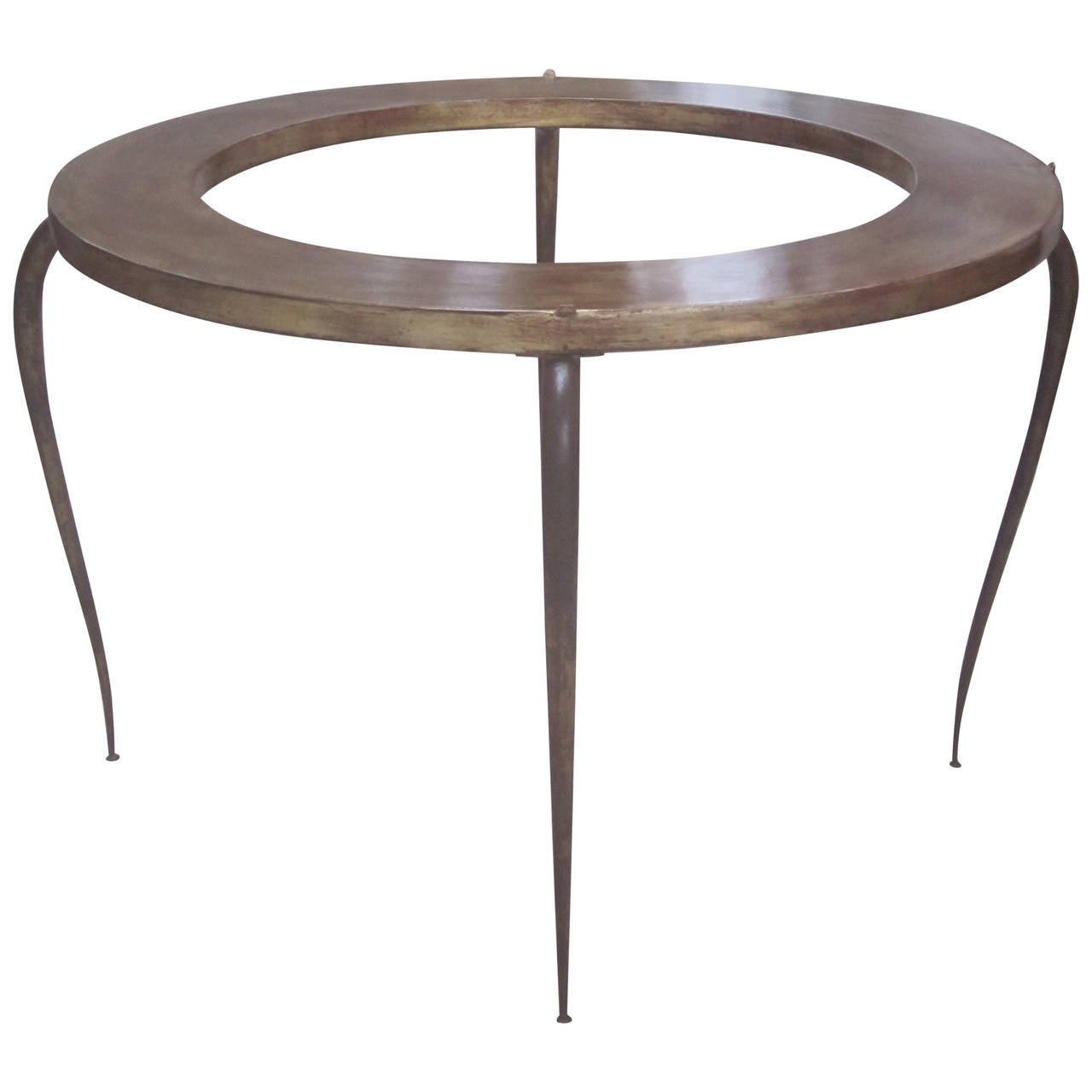 French Mid-Century Modern Round Gilt Iron Coffee Table by Rene Prou, 1940