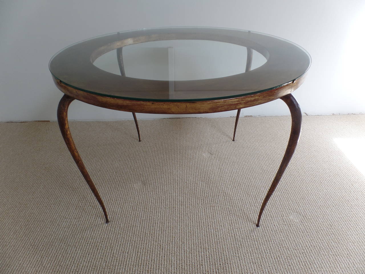 Mid-20th Century French Mid-Century Modern Round Gilt Iron Coffee Table by Rene Prou, 1940 For Sale