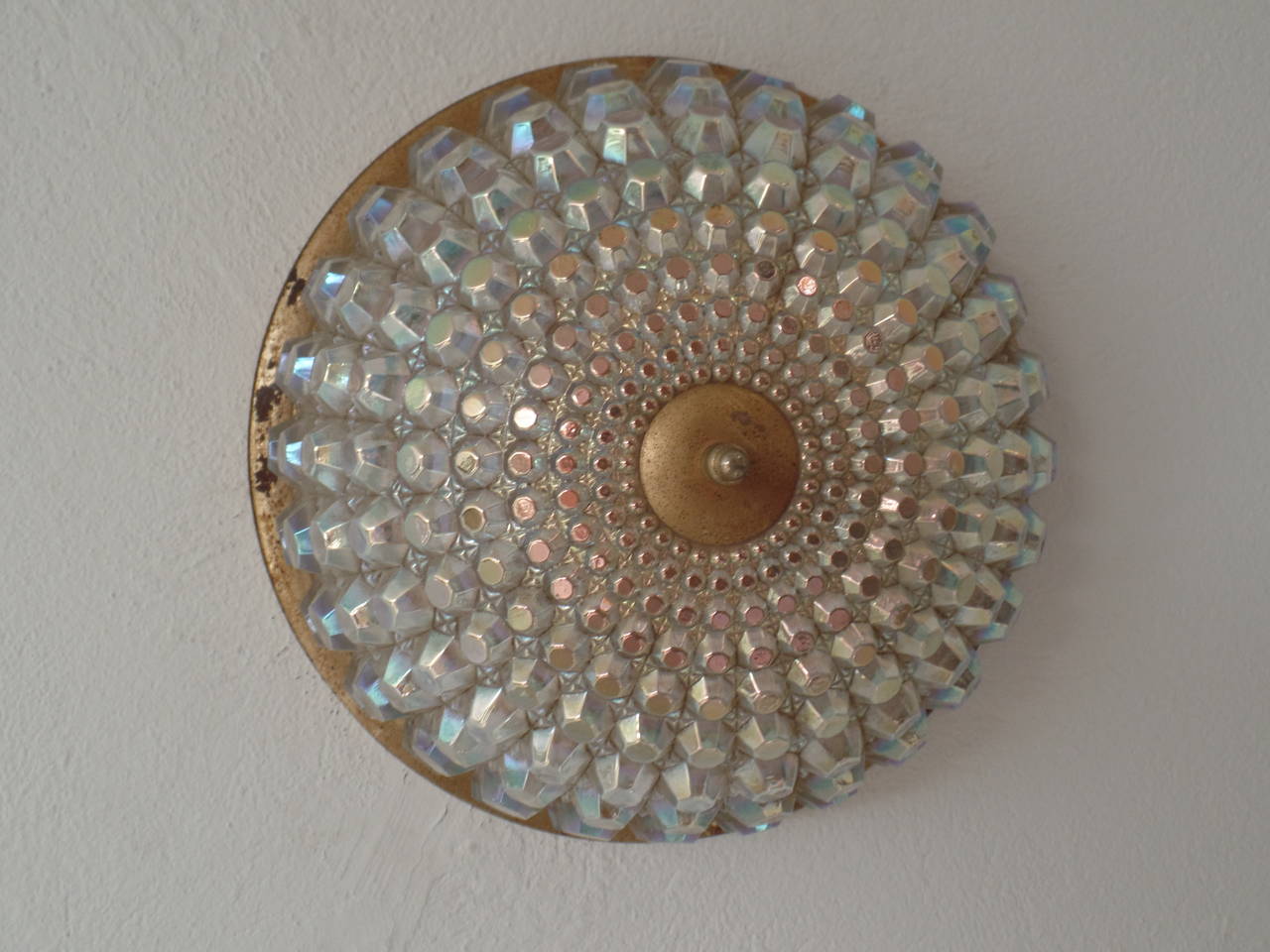 Hand-Crafted Austrian Mid-Century Modern Cut-Glass Flush Mount Fixture, Bakalowits & Sohne For Sale