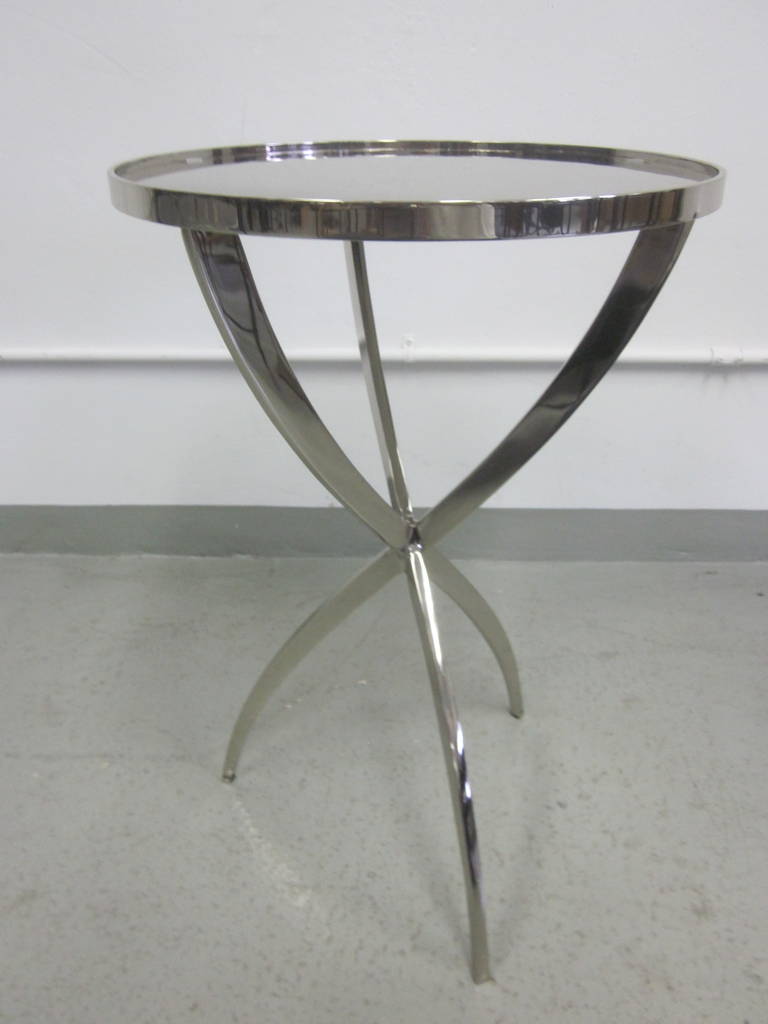 Italian Two French Mid-Century Modern Neoclassical Style Polished Nickel Side Tables