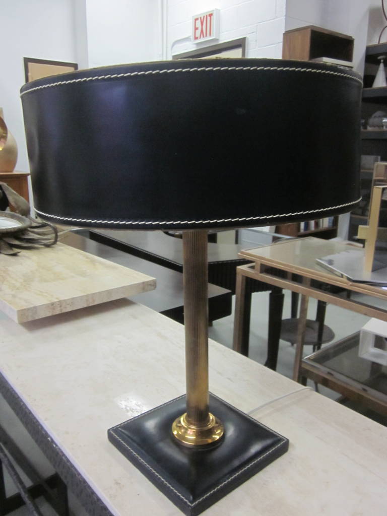 Mid-20th Century French Mid-Century Modern Hand-Stitched Leather Desk Lamp Attributed to Hermes For Sale