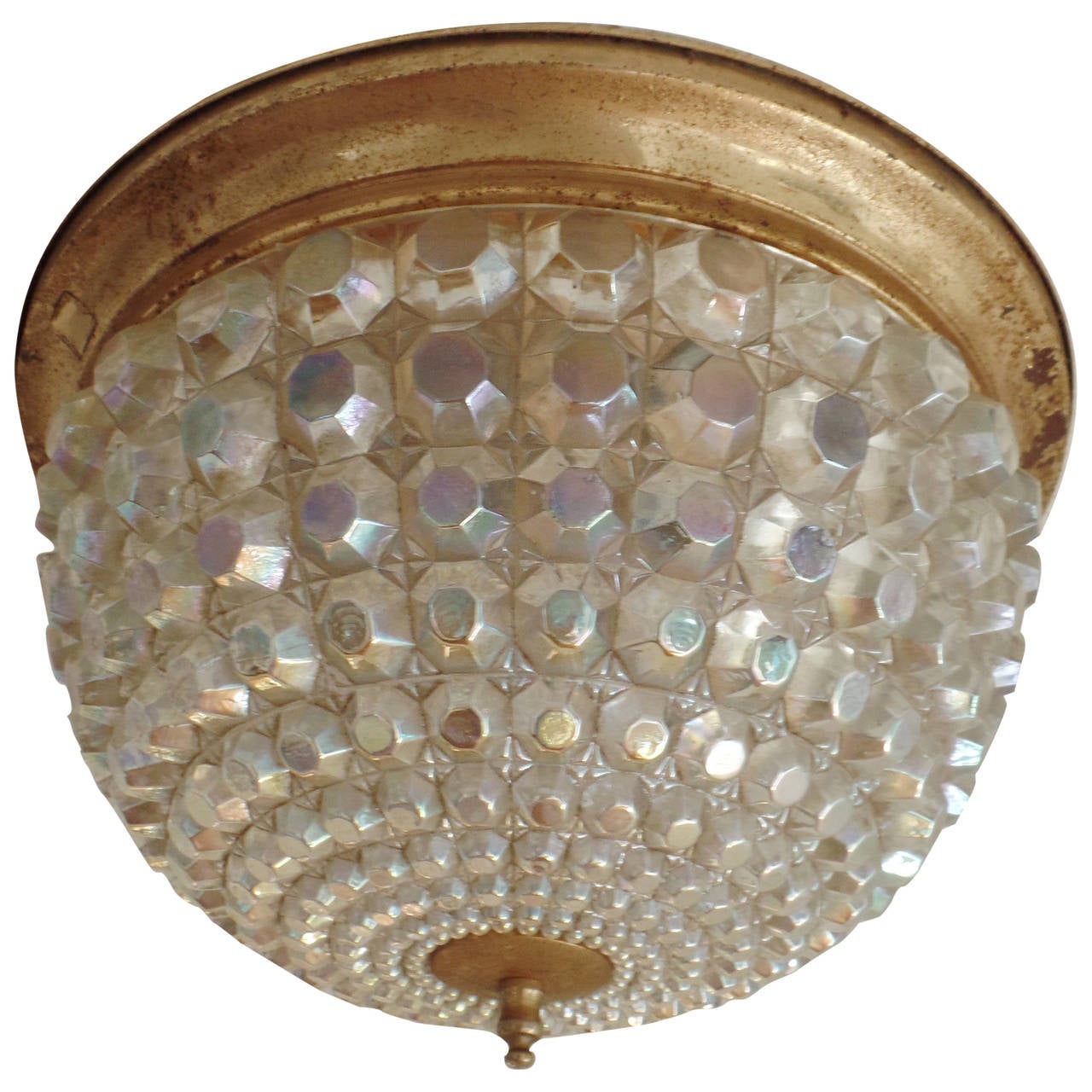 Austrian Mid Century Modern Cut Glass Flush Mount Fixture For Sale