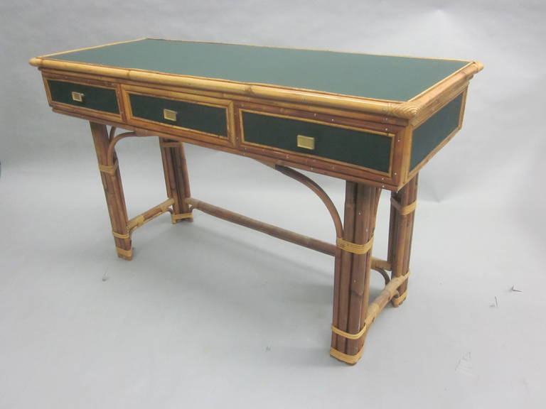 Mid-20th Century French Mid-Century Modern Neoclassical Rattan & Bamboo Desk /Console Jean Royere