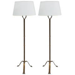 Pair of French 1940s Gilt Iron Floor Lamps
