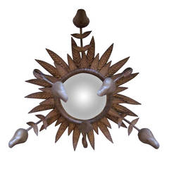 Extraordinary French Mirrored Sunburst Chandelier / Flush Mount