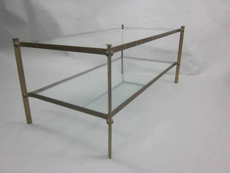 Mid-Century Modern French Double Level Brass Cocktail Table Attributed to Masion Jansen