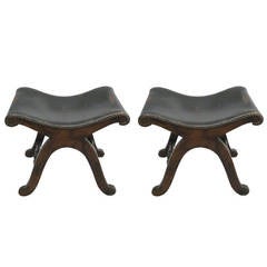 Pair of Studded Leather Benches or Stools by Pierre Lottier