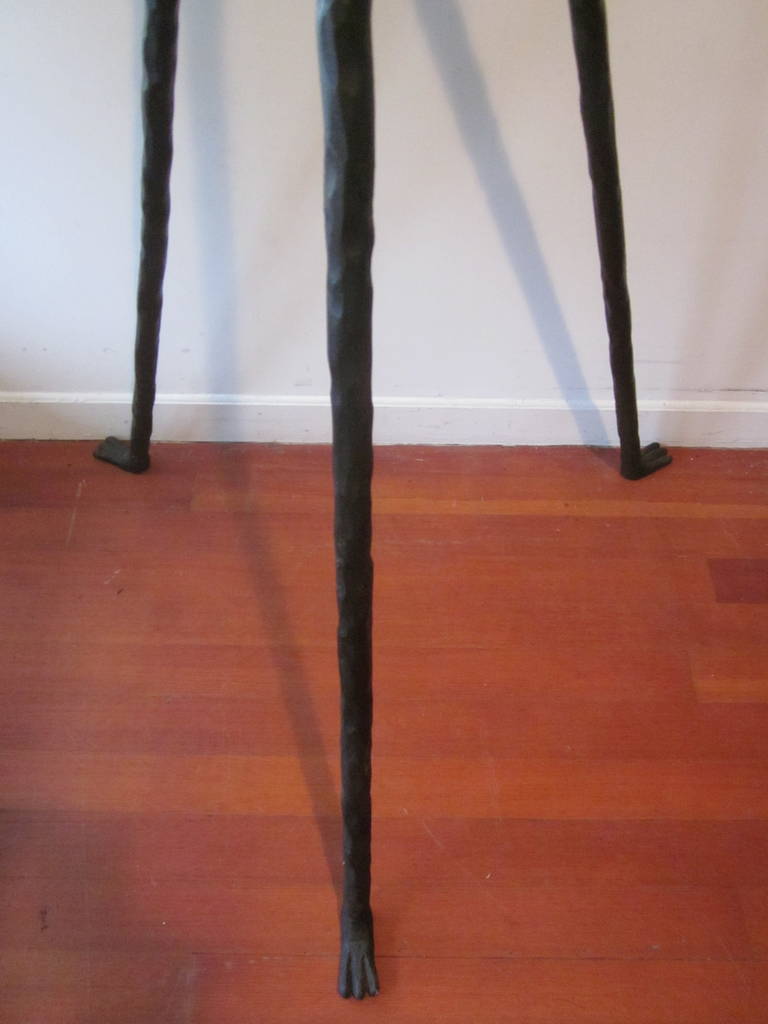 Pair French Modern Neoclassical Hammered Iron Torchiere / Floor Lamp, Poillerat  For Sale 4