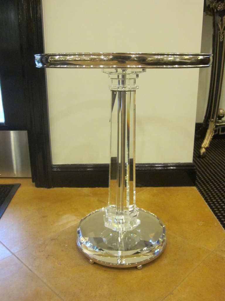 20th Century 2 French Mid-Century Modern Style Solid Crystal & Nickel Side Tables, Baccarat 